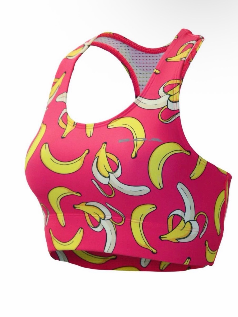 High-Impact Pink Banana Print Sports Bra